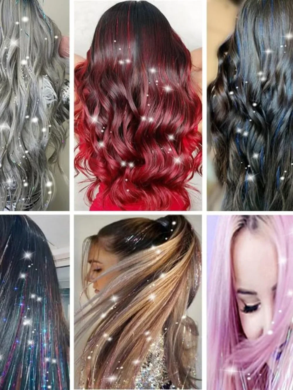 Hair Tinsel Kit Pack of 18 Pcs Hair Tinsel Clip in 19.6Inch Glitter Tinsel Hair